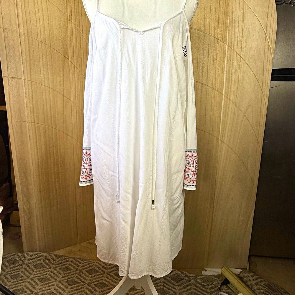 Ava Viv White Cold Shoulder Boho Tunic Dress Plus Size 1X Embroidered Sleeve